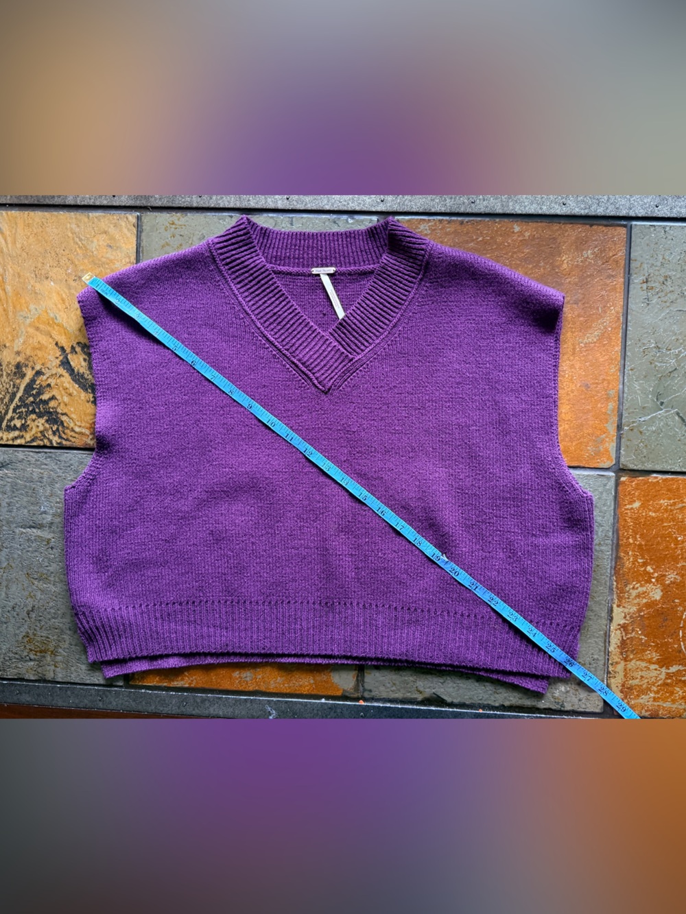 Free people small purple lightweight sweater vest chunky v neck boho cowgirl